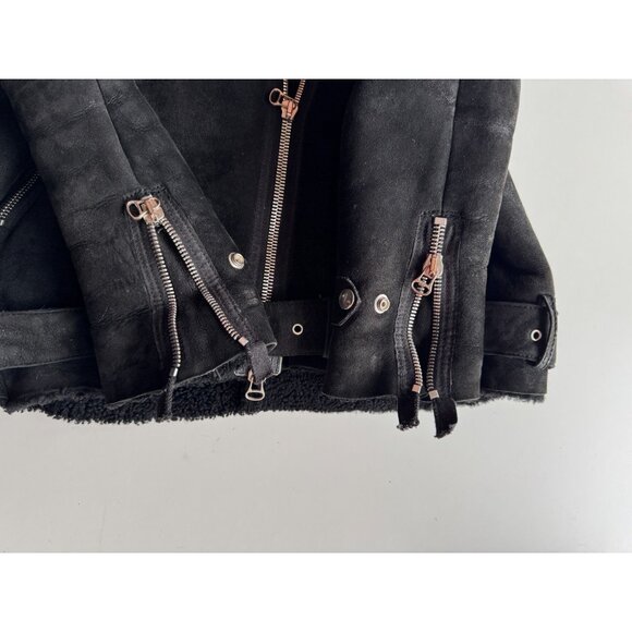 ACNE STUDIOS Velocite Black Leather Shearling Motorcycle Moto Jacket, Size 34/XS - Picture 10 of 16